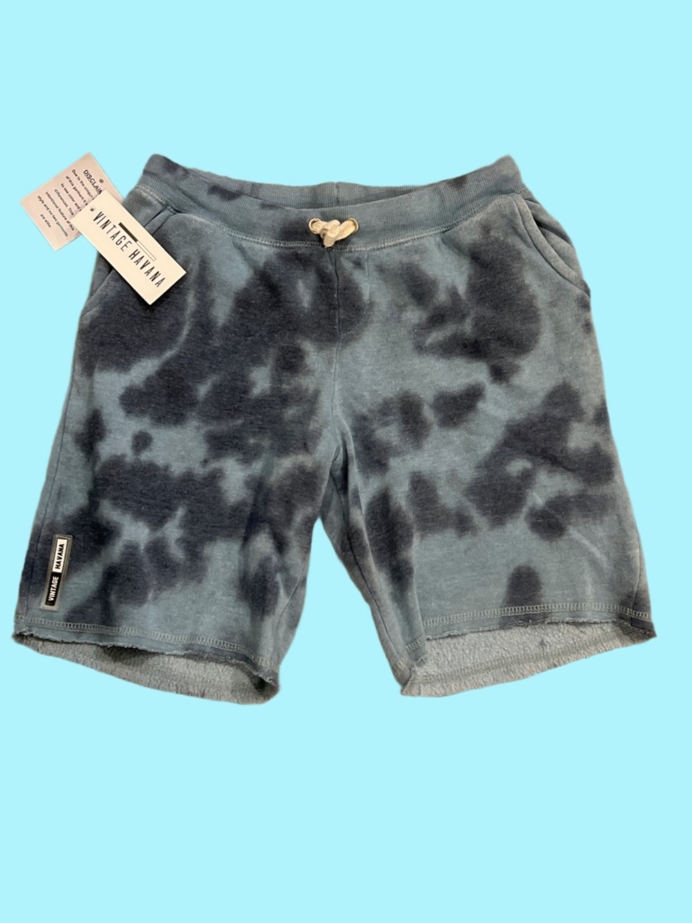 NWT: Vintage Havana Kids Charcoal Tie-Dye Blue’s Athletic Shorts (sweat short)